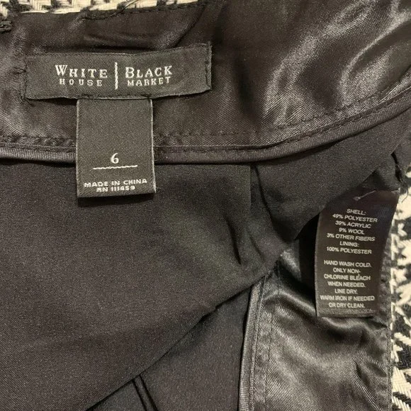 WHBM 6 Houndstooth Lined Wool Blend Skirt White House Black Market Alabama - Picture 5 of 5